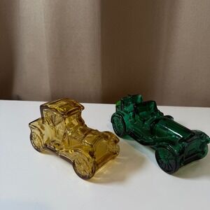 Avon Wild Country Cologne Green Amber Glass Car Decanter Set Vintage Collectible